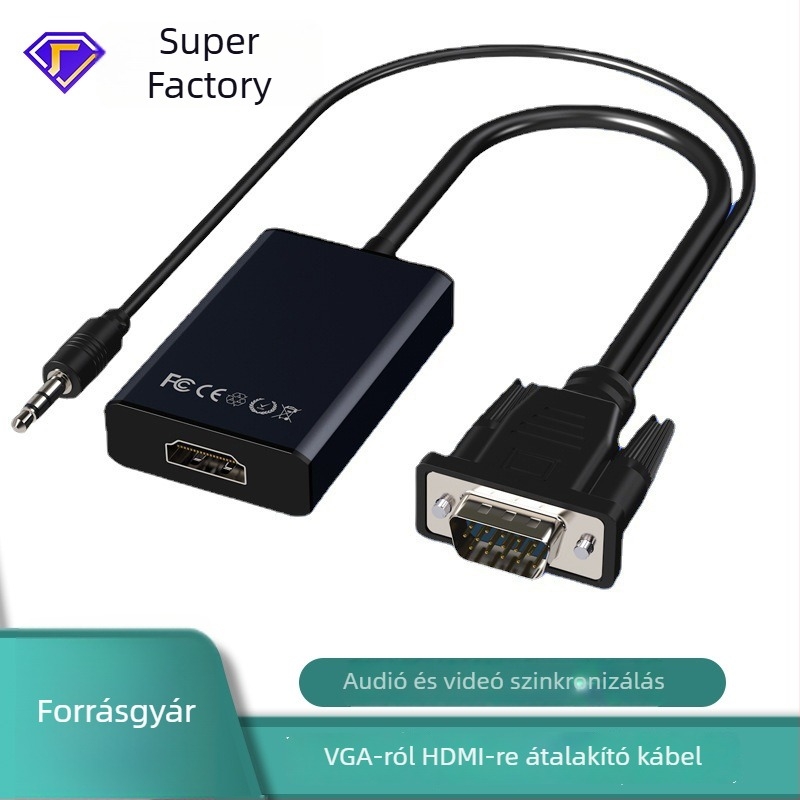 VGA–HDMI átalakító audióval, táplált, 1080P televízióhoz