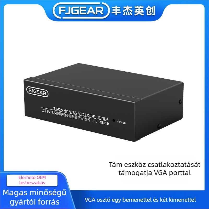 VGA osztó, 1 bemenet, 2 kimenet, modell FJ-3502, felbontás 1920x1440, energia-kezelés