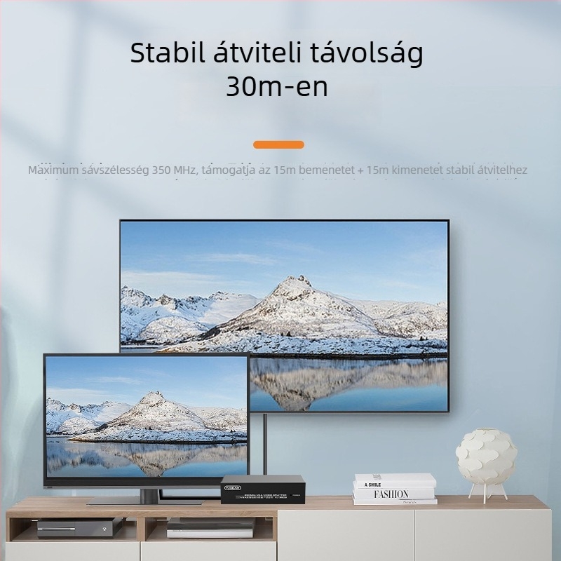 VGA osztó, 1 bemenet, 2 kimenet, modell FJ-3502, felbontás 1920x1440, energia-kezelés