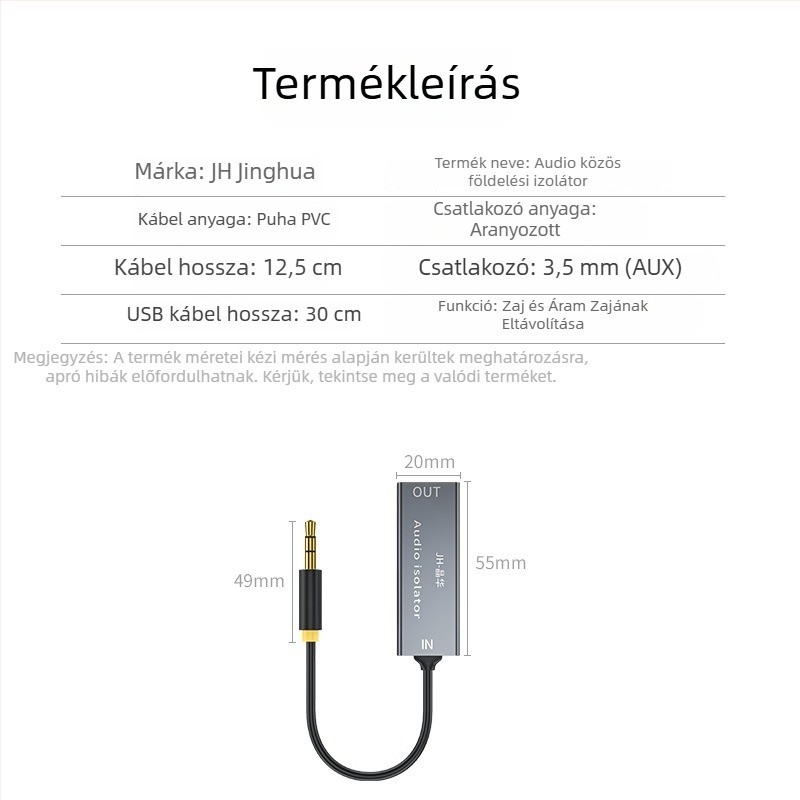 Jinghua Z100 Audio Vonaladapter közös föld zajszűréssel, 10 cm kábellel