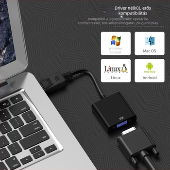 DisplayPort to VGA adapterkábel, 1080p felbontás, univerzális kompatibilitás