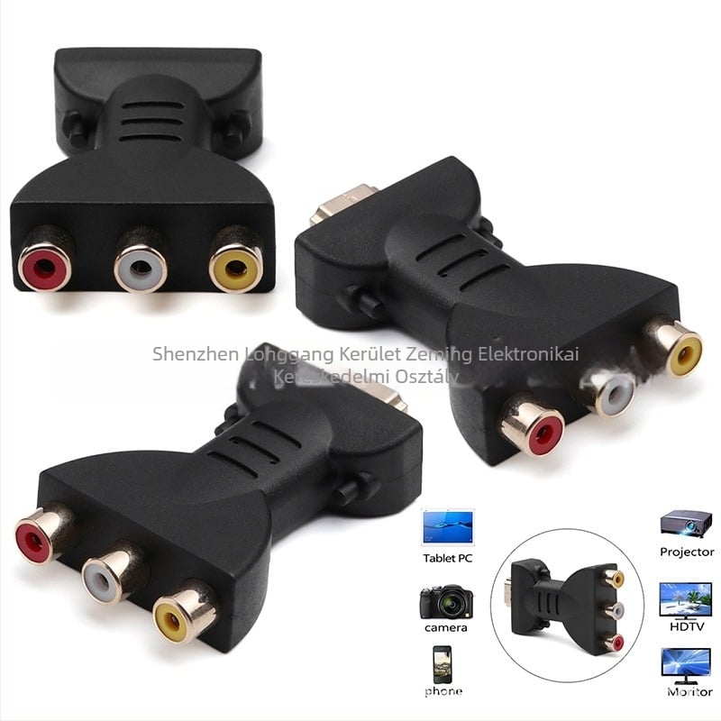 HDMI–3RCA AV videóadapter, 1920x1080 felbontás, Windows-kompatibilis, aranyozott csatlakozó, videó interfész konverzió