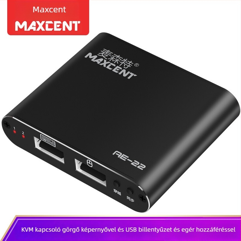 Mercente AE-22 KVM kapcsoló, 2-port USB billentyűzet és egér megosztás, 2-in-2-out, OEM elérhető