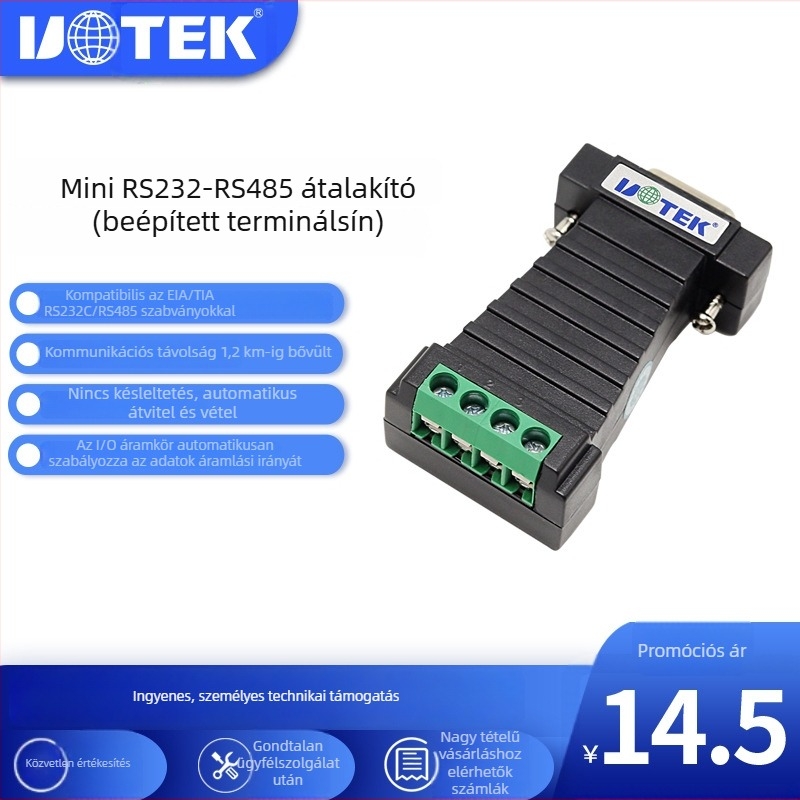 Yutai UT-2211 passzív konverter 232-hoz 485-höz, RS485-RS232 protokoll modul, modell UT-2211, márka Yutai UTEK