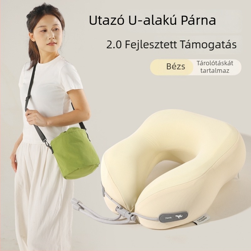 Memóriahabos U-alakú nyakpárna, hordozható és kompakt utazáshoz és irodai pihenéshez