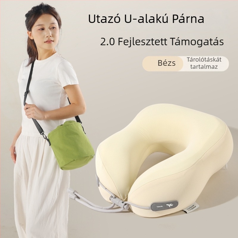 Memóriahabos U-alakú nyakpárna, hordozható és kompakt utazáshoz és irodai pihenéshez
