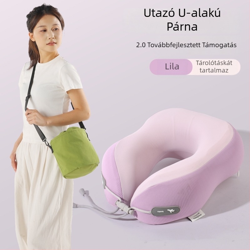 Memóriahabos U-alakú nyakpárna, hordozható és kompakt utazáshoz és irodai pihenéshez
