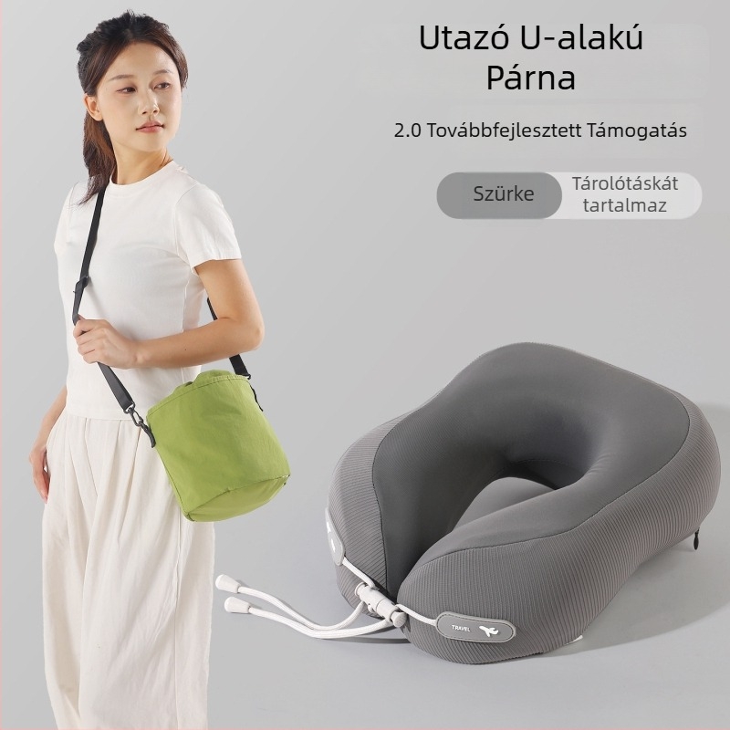 Memóriahabos U-alakú nyakpárna, hordozható és kompakt utazáshoz és irodai pihenéshez