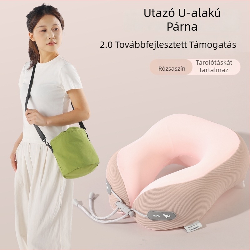 Memóriahabos U-alakú nyakpárna, hordozható és kompakt utazáshoz és irodai pihenéshez