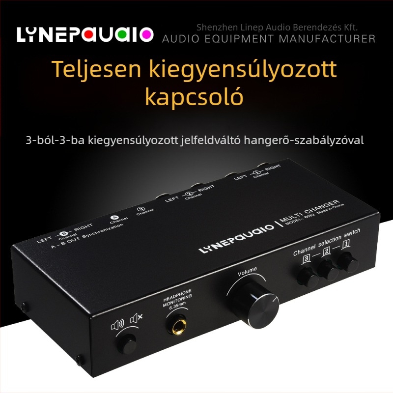 3x3 bemenet/kimenet, teljesen kiegyensúlyozott jelkapcsoló forrás hangerő-szabályozással – Modell B082