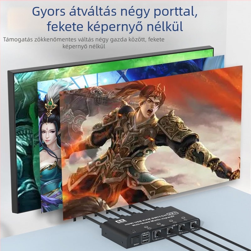 Qi Ruitong QRT-4K-01 HDMI KVM kapcsoló, 4-in-1 HDMI kijelző osztó, felbontás 1920x1080, Windows 7 kompatibil