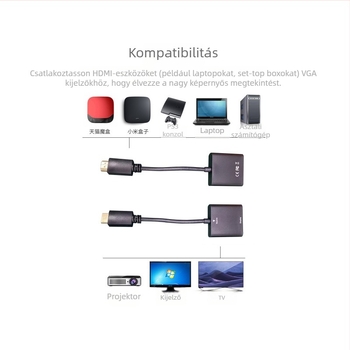 PCT HDMI to VGA adapter/converter kábel laptophoz és projektorhoz – 1920x1080P, 15 cm vezeték, modell HDMI to VGA, HVA12
