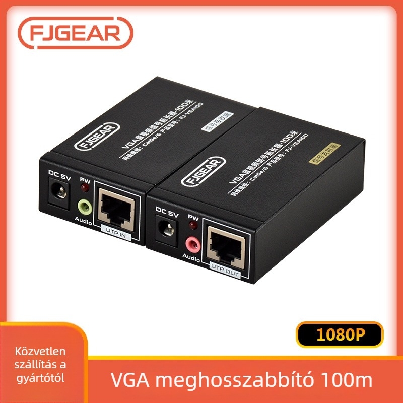 RJ45-ös VGA extender, 100 m-es A/V átvitellel, erősítőpár (FJ-VGA100)