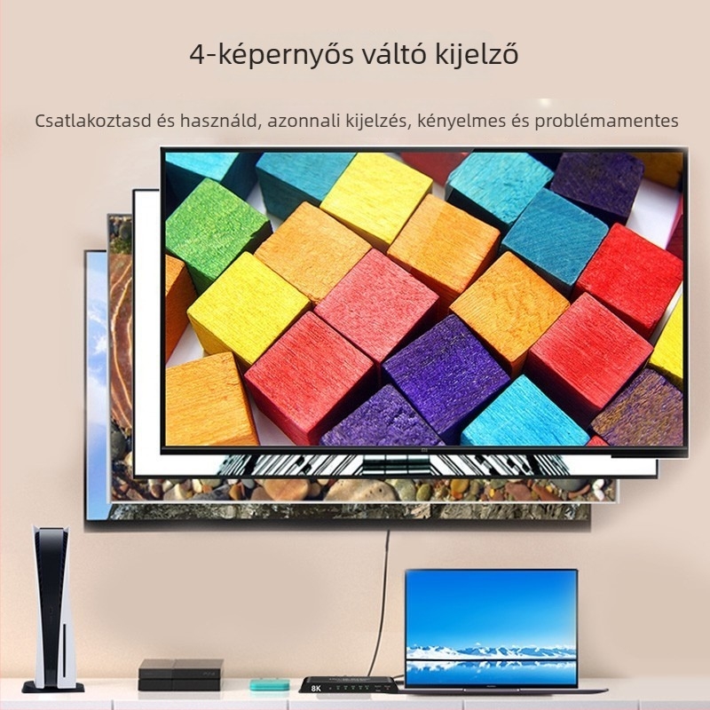 HDMI videókapcsoló 4 bemenet 1 kimenet, 8K60Hz, Dolby Vision HDR, panorámás hang, távoli ébresztés