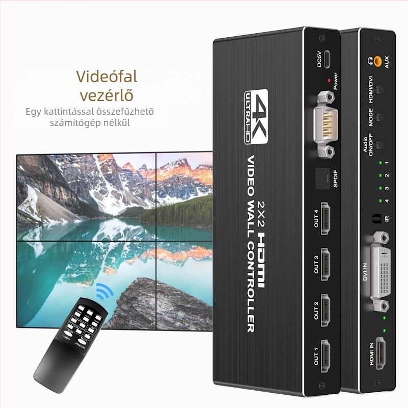 HDMI videóelosztó kapcsoló OZJP1, 1920x1080 felbontás, Windows-kompatibilis vezérlő, tartalmaz splittert, tápegységet és távirányítót