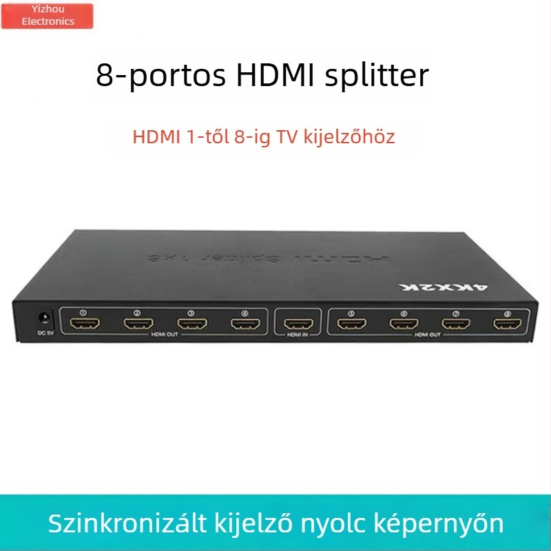 Yi Zhou YZ-H017 HDMI elosztó, 1 bemenet–8 kimenet, 4K×2K felbontás, energiafelügyelet