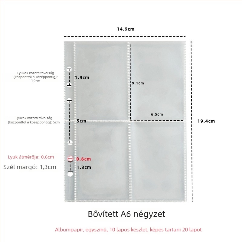6-lyukas négyzet alakú lazító lap beszúró jegyzetfüzethez, erdőpapír, 45 lap, testreszabható feldolgozás