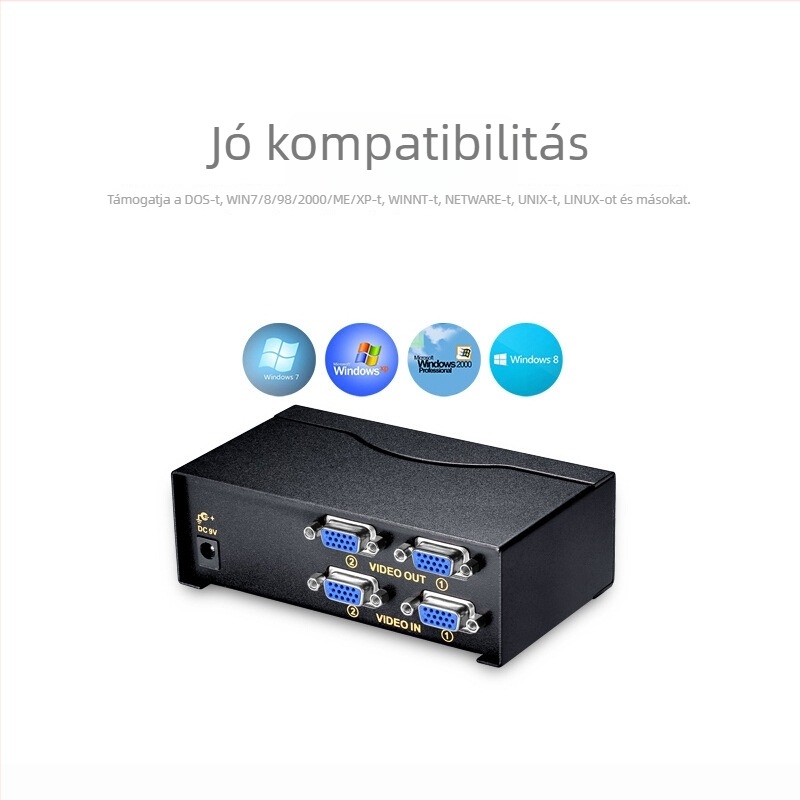 KVM kapcsoló 2x2 VGA-val, távirányítóval, 1,8 m kábel