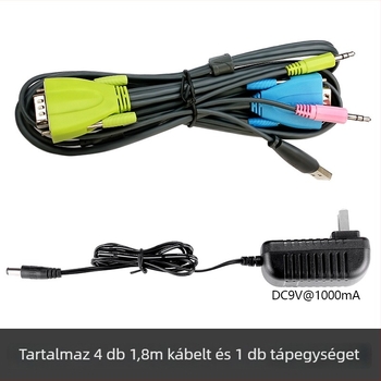 KVM kapcsoló Ks-1041ua, USB billentyűzet és egér, VGA audióval, 1080p