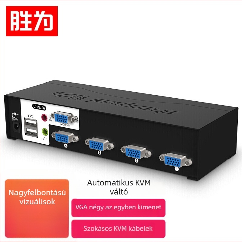 KVM kapcsoló Ks-1041ua, USB billentyűzet és egér, VGA audióval, 1080p