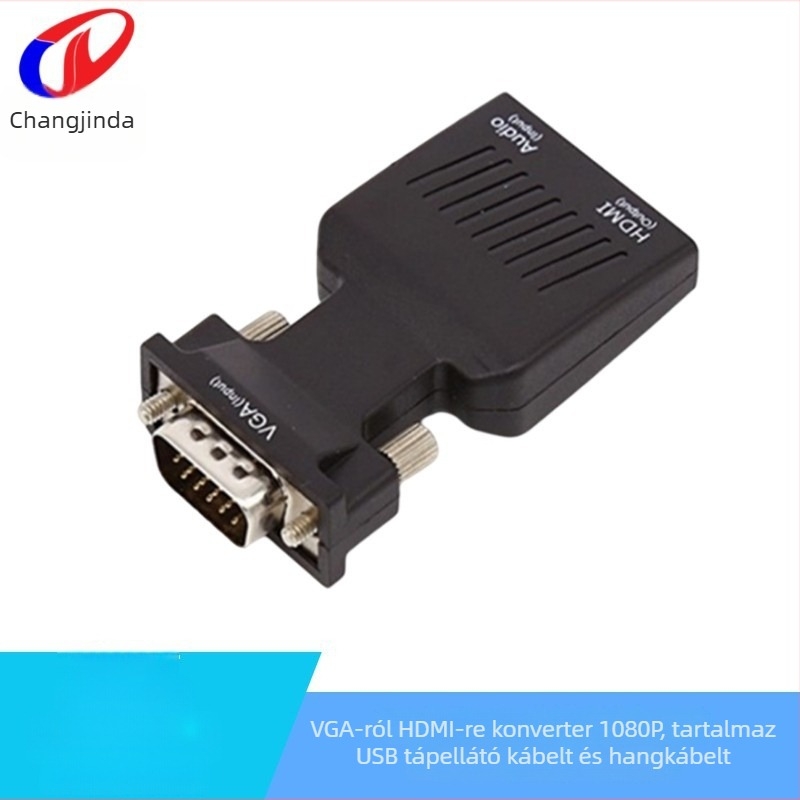VGA férfi–HDTV adapter hanggal és tápegységgel, 1080P, VGA06 modell