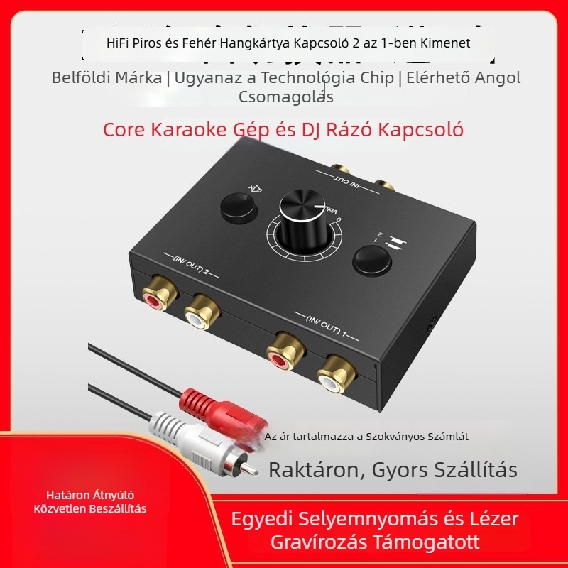 RCA hangkapcsoló, 2 bemenet-1 kimenet, 15 cm kábel, adapterkábel