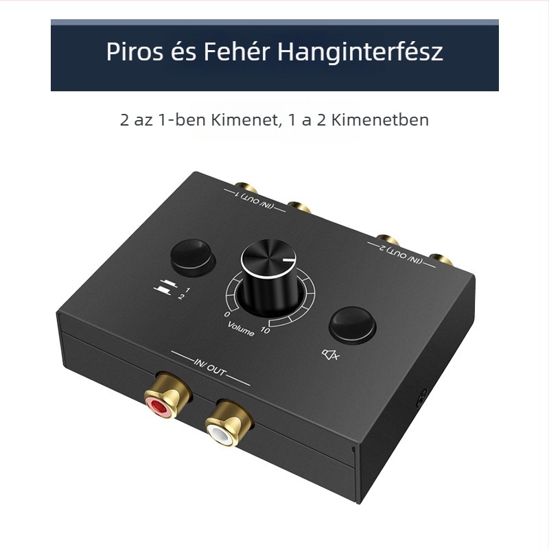 RCA hangkapcsoló, 2 bemenet-1 kimenet, 15 cm kábel, adapterkábel