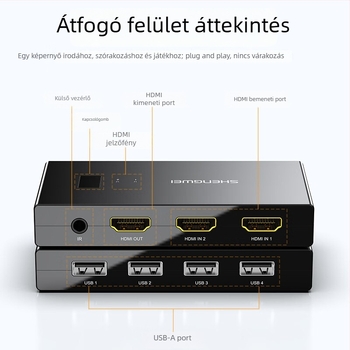 KVM HDMI kapcsoló, 2 bemenet/1 kimenet, 4K felbontás, USB billentyűzet, egér és nyomtató megosztása