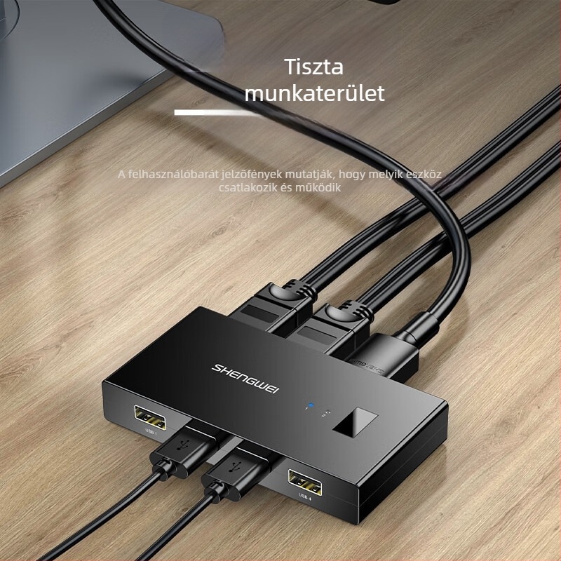 KVM HDMI kapcsoló, 2 bemenet/1 kimenet, 4K felbontás, USB billentyűzet, egér és nyomtató megosztása
