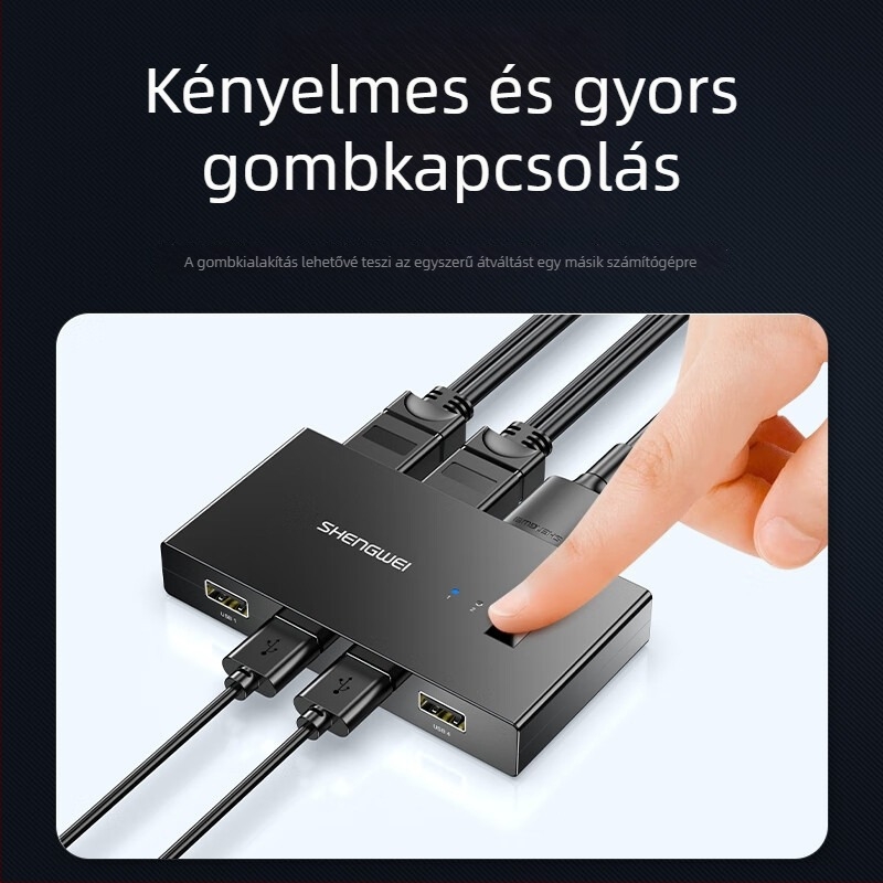 KVM HDMI kapcsoló, 2 bemenet/1 kimenet, 4K felbontás, USB billentyűzet, egér és nyomtató megosztása