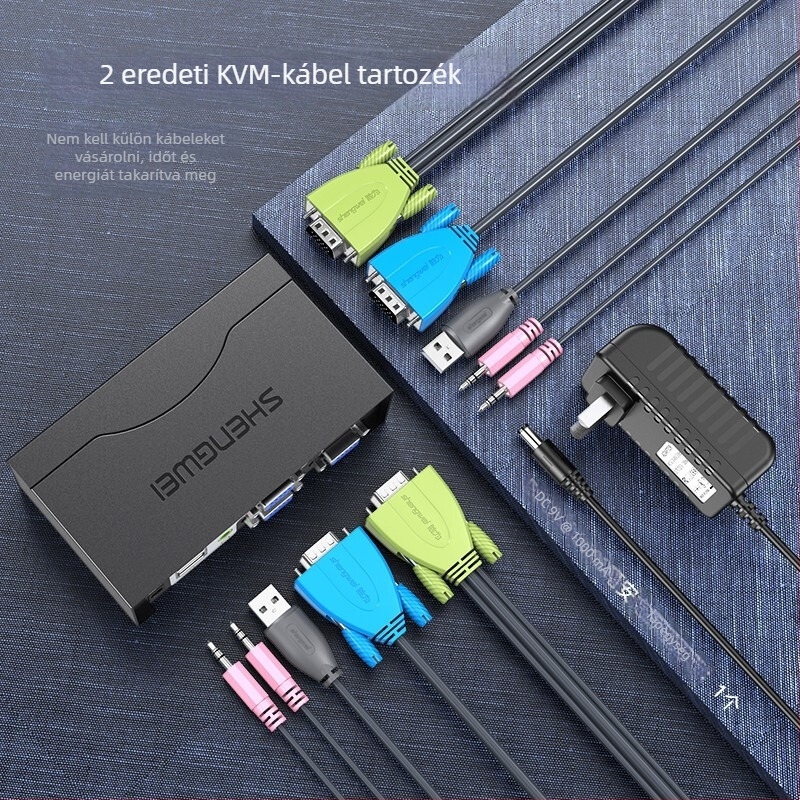 KVM kapcsoló USB billentyűzettel és egérrel, 2-portos VGA hanggal, 1920x1440 felbontás