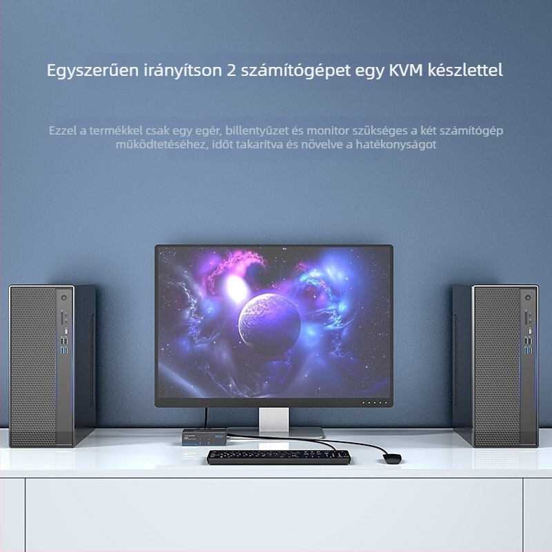 KVM kapcsoló USB billentyűzettel és egérrel, 2-portos VGA hanggal, 1920x1440 felbontás