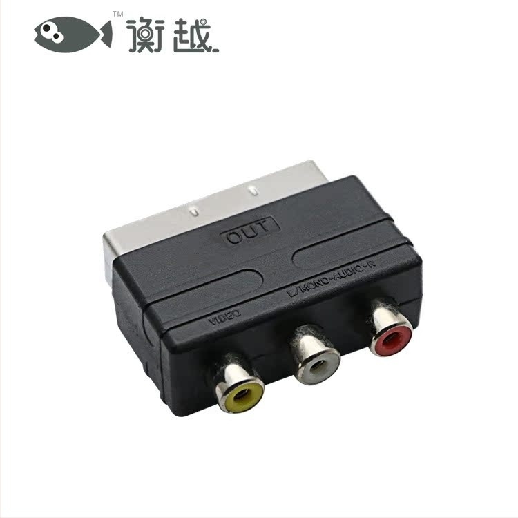 SCART–tól RCA/S-Video felé videoátalakító, európai 21‑pin csatlakozóval, Hengyue HYZ646, 2019-ben piacra dobva, OEM és magáncímke elérhető.