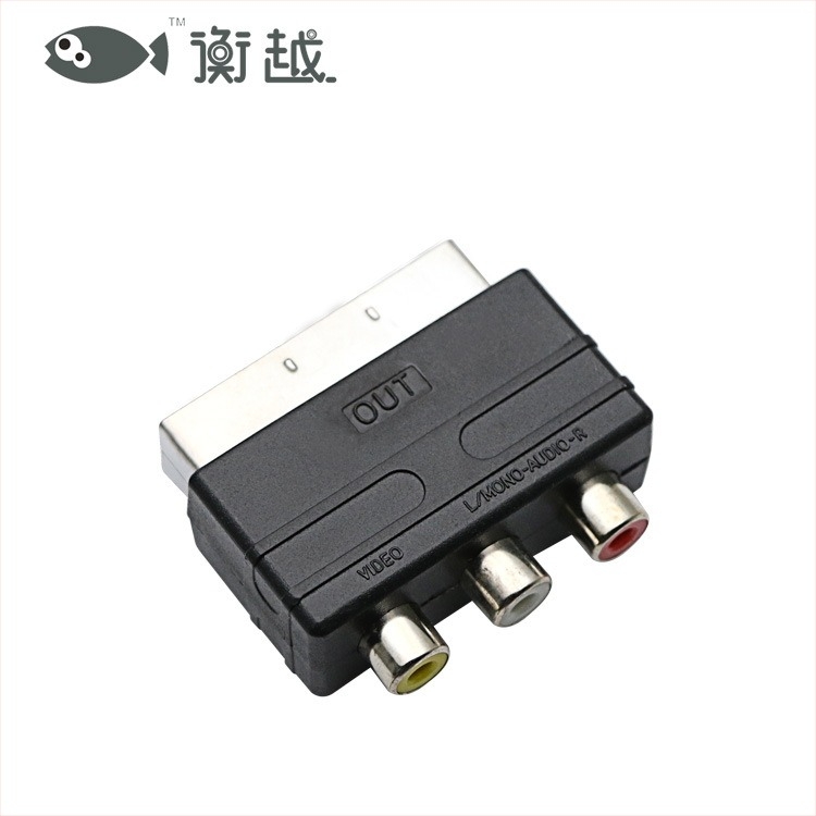 SCART–tól RCA/S-Video felé videoátalakító, európai 21‑pin csatlakozóval, Hengyue HYZ646, 2019-ben piacra dobva, OEM és magáncímke elérhető.