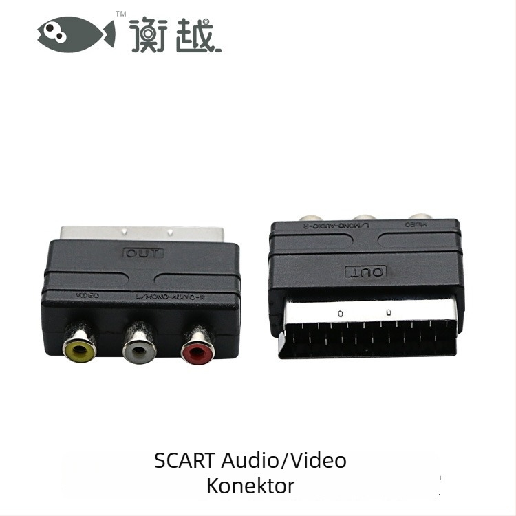 SCART–tól RCA/S-Video felé videoátalakító, európai 21‑pin csatlakozóval, Hengyue HYZ646, 2019-ben piacra dobva, OEM és magáncímke elérhető.