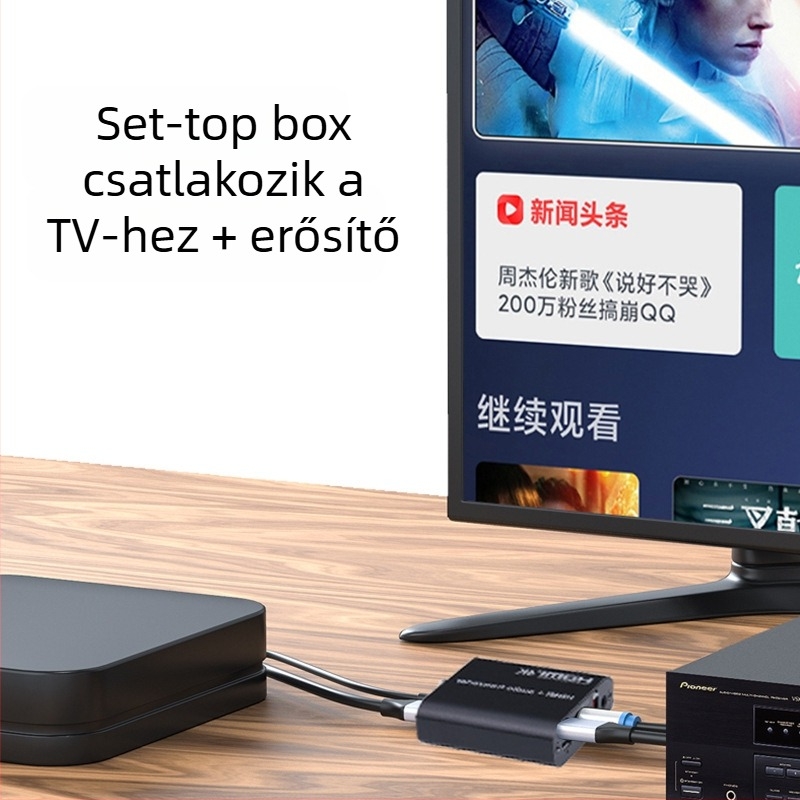 HDMI audio extractor és kapcsoló XQ-0046, 4K, 5.1 hang, optikai és koaxiális digitális kimenet, 3,5 mm analóg kimenet