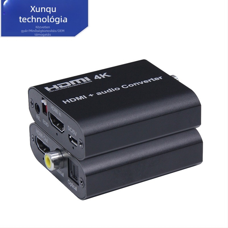 HDMI audio extractor és kapcsoló XQ-0046, 4K, 5.1 hang, optikai és koaxiális digitális kimenet, 3,5 mm analóg kimenet