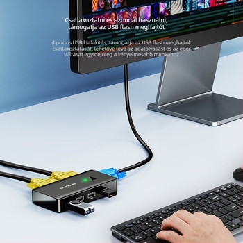 Win DVK1201G KVM kapcsoló, VGA, USB nyomtató megosztás, 2-in-1-out, két számítógép megosztja a billentyűzetet, egeret és a monitort, 1920x1440 felbontás