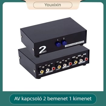 AV kapcsoló 2 bemenet 1 kimenet, audio és video - Márka: Trustworthy - Modell: AV switcher