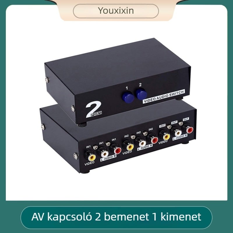 AV kapcsoló 2 bemenet 1 kimenet, audio és video - Márka: Trustworthy - Modell: AV switcher