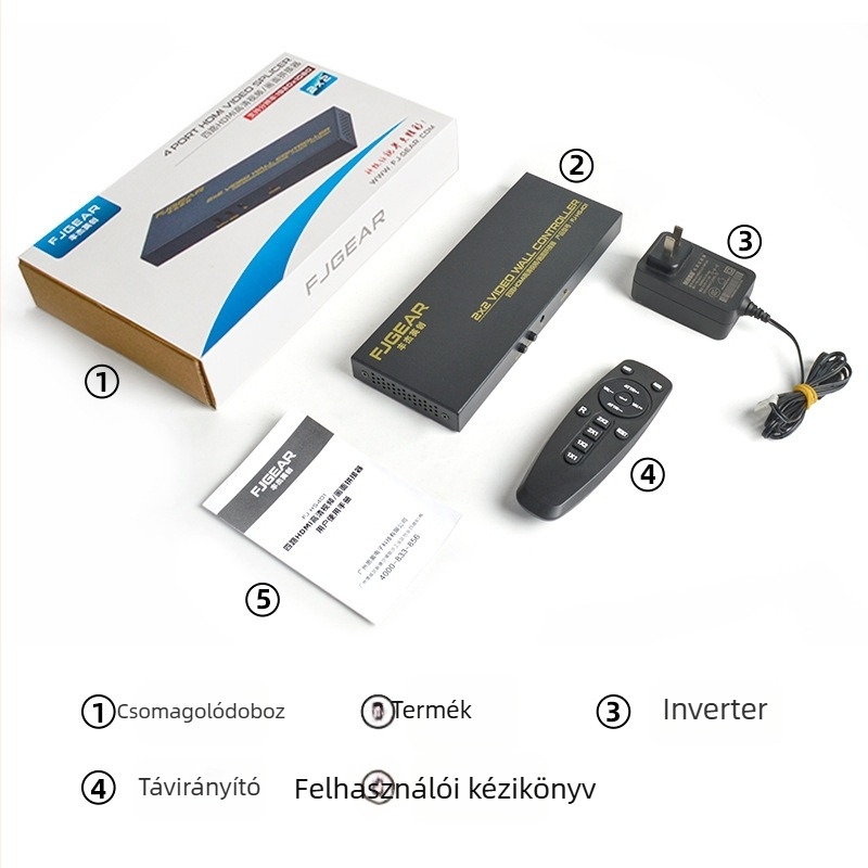 FJ-HS401 4‑csatornás HD HDMI videosplicer, 4 bemenet / 1 kimenet, képfeldolgozás