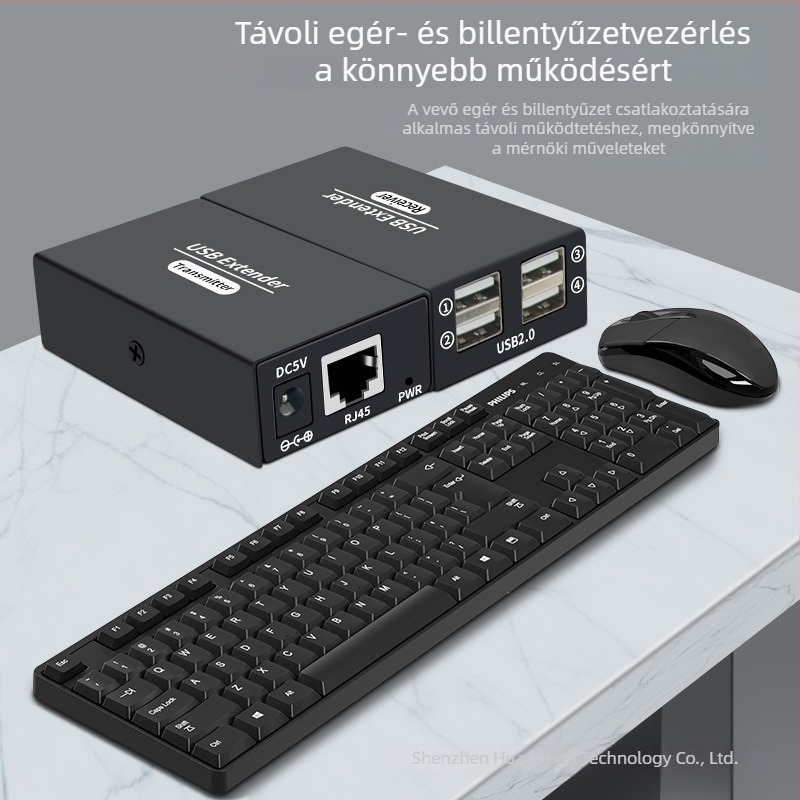 USB-extendáló 120 m USB 2.0 hubbal és RJ45-összeköttetéssel számítógépes megfigyeléshez és egérhez – 1920x1080, távoli ébresztés, energia-gazdálkodás