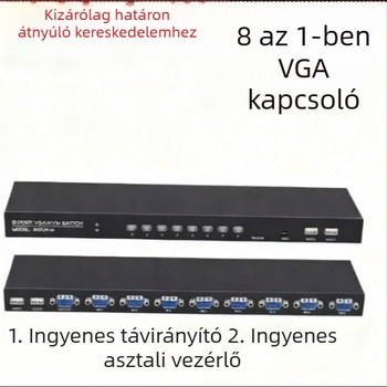 KVM kapcsoló 8 porttal, VGA, billentyűzet- és egérmegosztás, 1080p, 1,5 m kábel, mellékelve 8 VGA-kábel