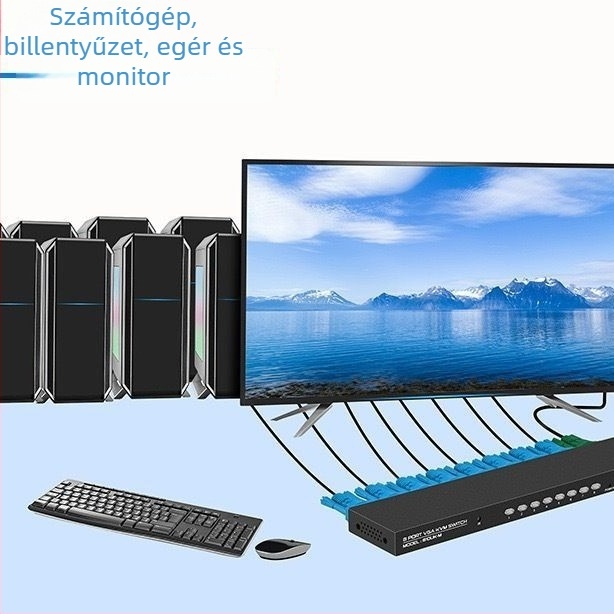 KVM kapcsoló 8 porttal, VGA, billentyűzet- és egérmegosztás, 1080p, 1,5 m kábel, mellékelve 8 VGA-kábel