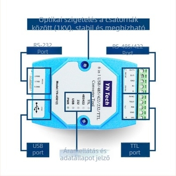 YN4561I hatszoros soros port modul USB/485/422/232/TTL izolációval - CH340/FT232/CP2102