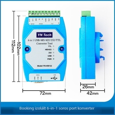 YN4561I hatszoros soros port modul USB/485/422/232/TTL izolációval - CH340/FT232/CP2102