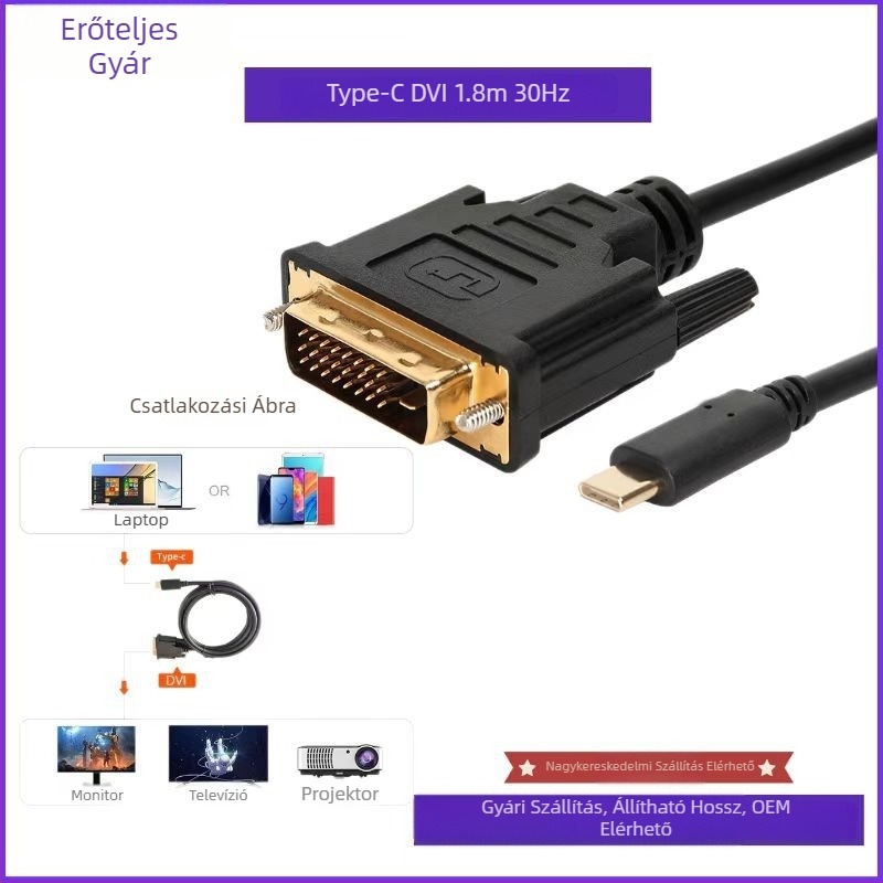 Type-C to DVI adapter kábel, 4K30Hz, 4096x2160, Yongyida