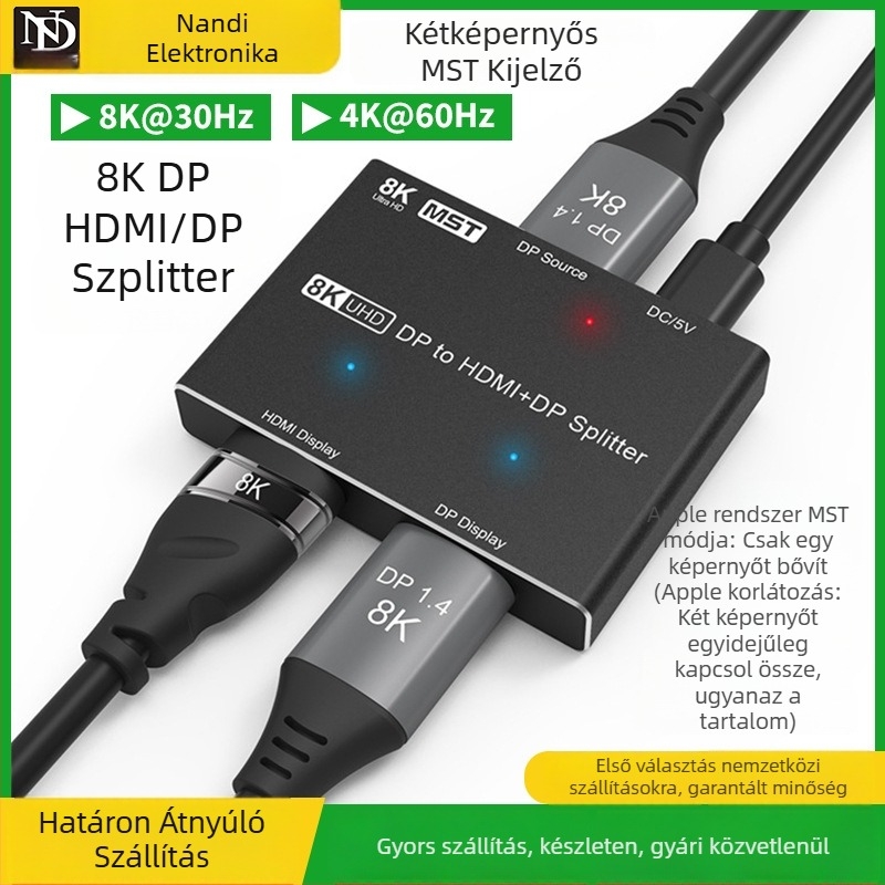 Southern Emperor MST DP kétkijelzős HDMI/DP osztó, 4K60Hz, DP bemenet, modell T0202