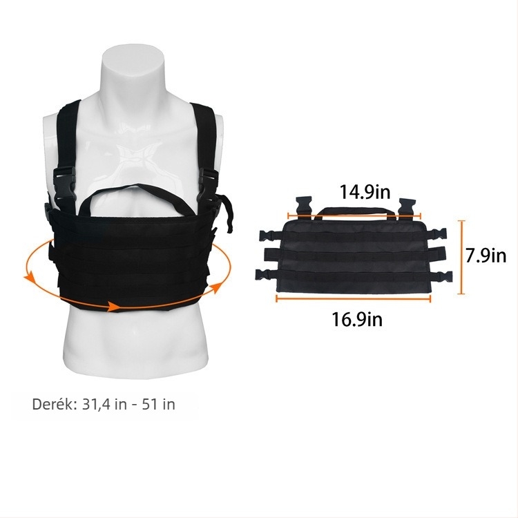 MOLLE taktikai hátizsák, mellény-stílusú, szabályozható, kültéri használatra, légáteresztő poliészter