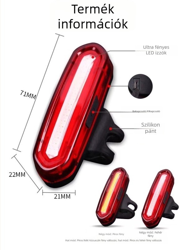 USB Sirius kerékpár hátsó lámpa útkerékpárhoz – hosszú üzemidő, riasztó fény, testreszabható beállítás